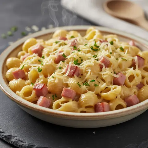 Nudeln mit Gruyère und Schinken