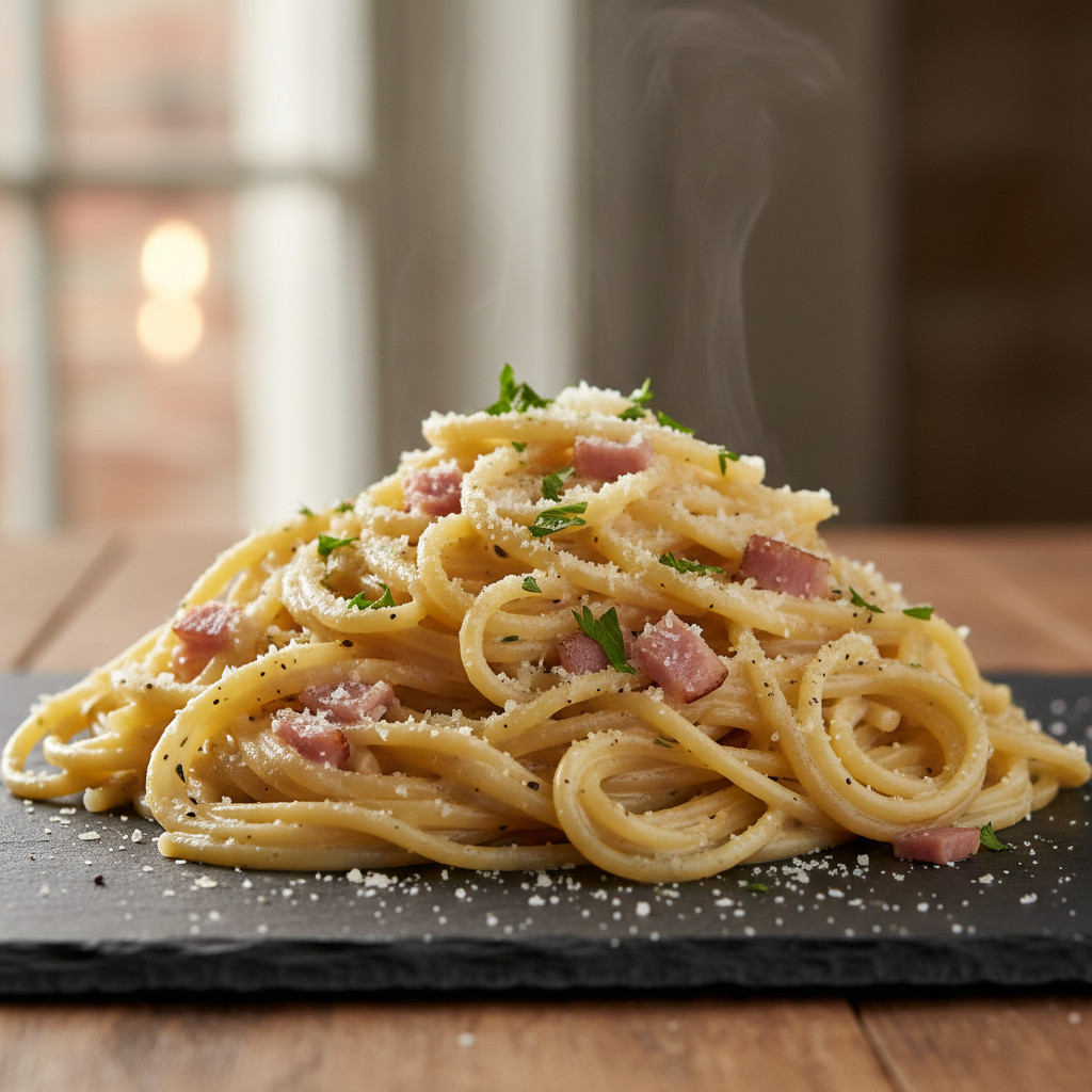 Pâtes carbonara sans œufs (crémeuse à la crème fraîche)