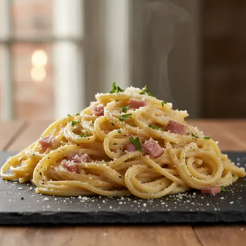 Carbonara-Nudeln ohne Eier (cremig mit Crème fraîche)