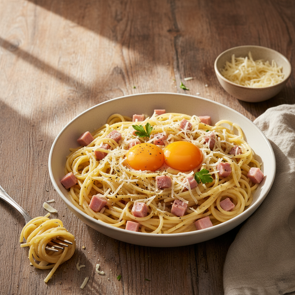 Spaghettis Carbonara Simplifiée au Jambon