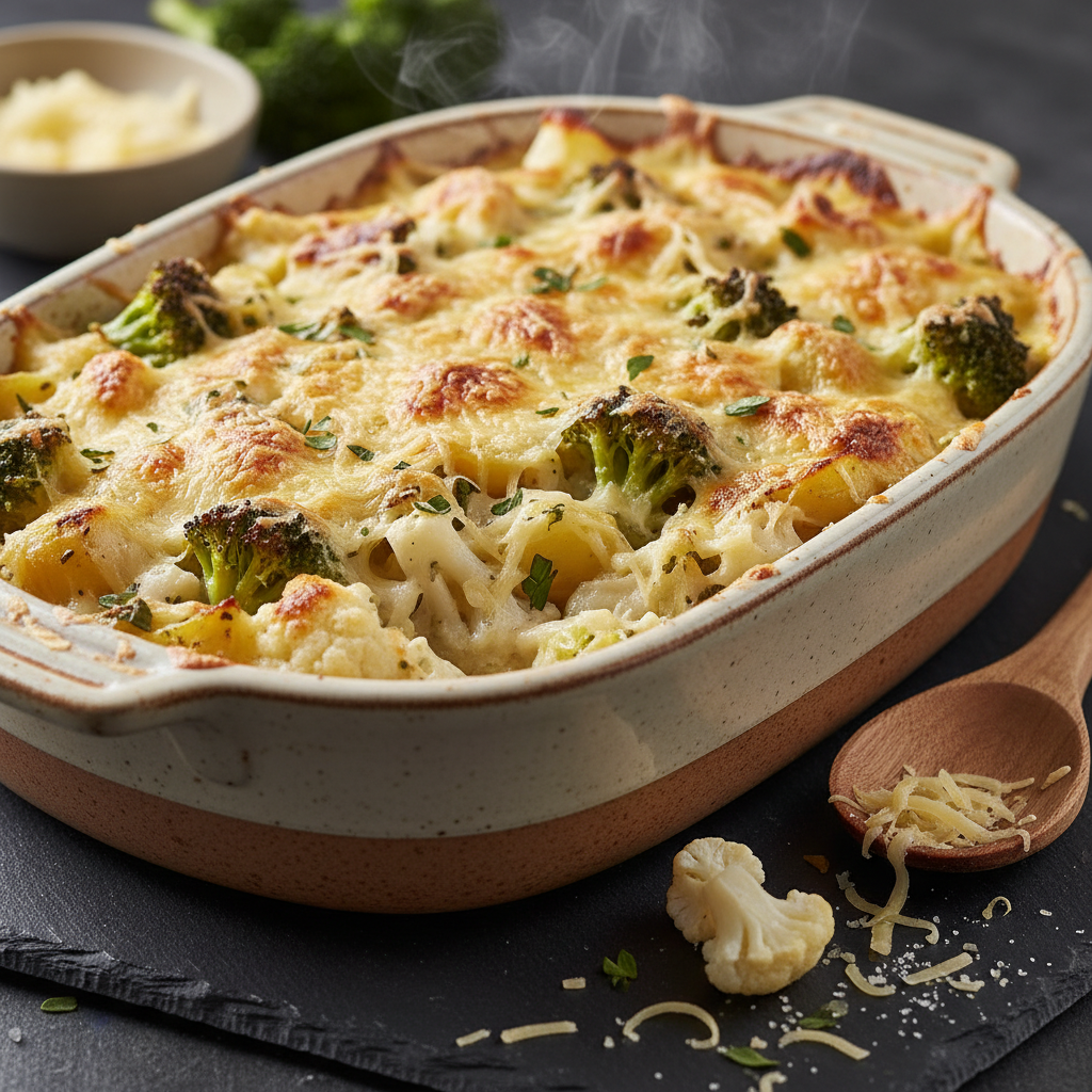 Gratin de brocoli et chou-fleur aux pommes de terre