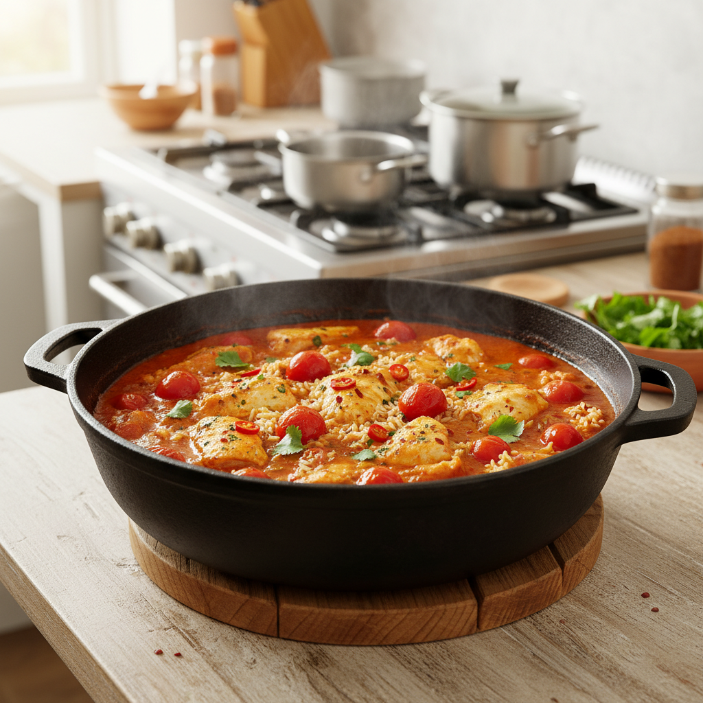 Curry de poisson aux tomates et riz