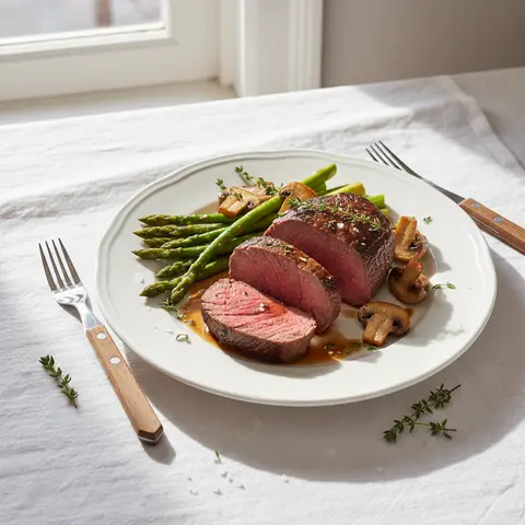 Roasted Beef Tenderloin with Asparagus and Mushrooms