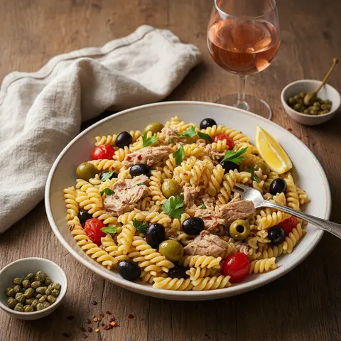 Nudeln mit Thunfisch und Oliven