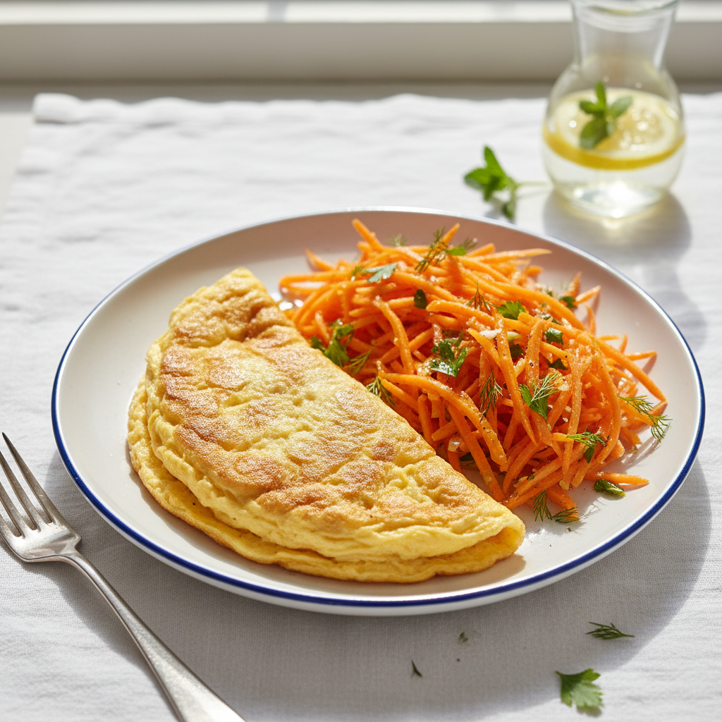 Omelette nature et salade de carottes crues
