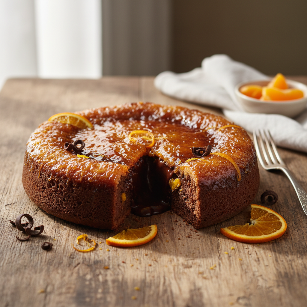 Gâteau Moelleux Chocolat-Orange avec Croûte Caramélisée de Sucre