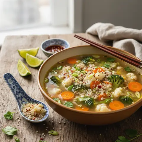 Asiatische Quinoa- und Gemüsesuppe