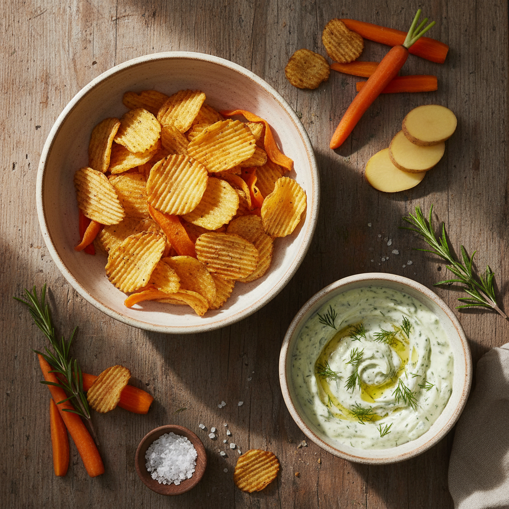 Chips de légumes maison et trempette