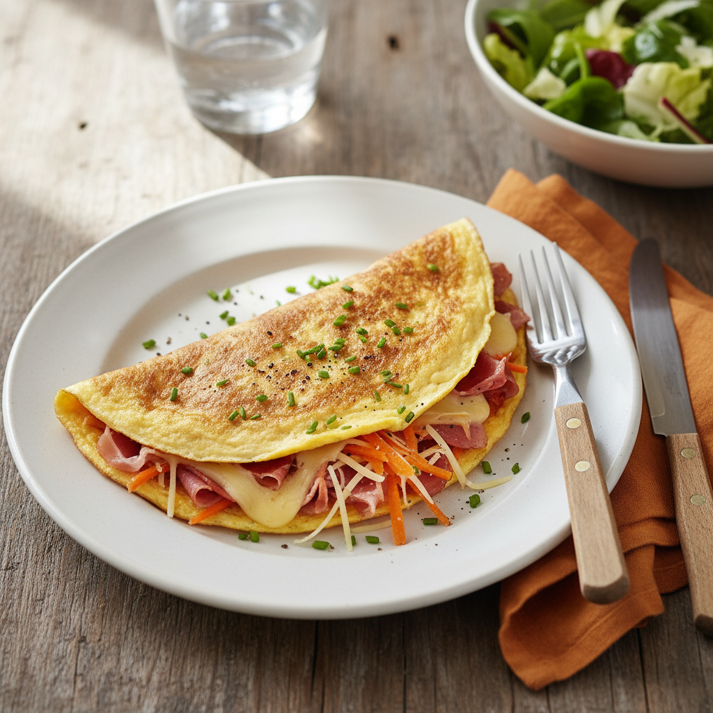 Omelette Jambon, Fromage et Carottes