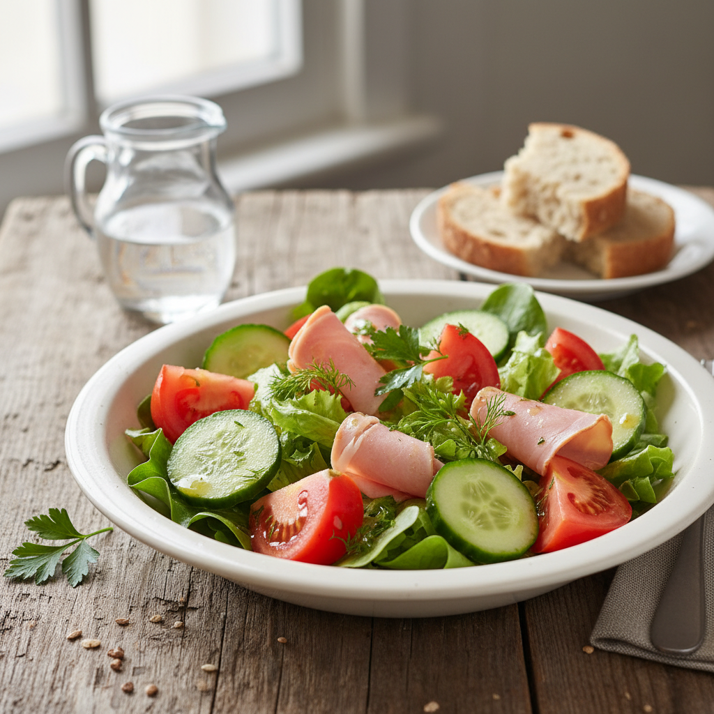 Salade composée tomates-concombre-jambon