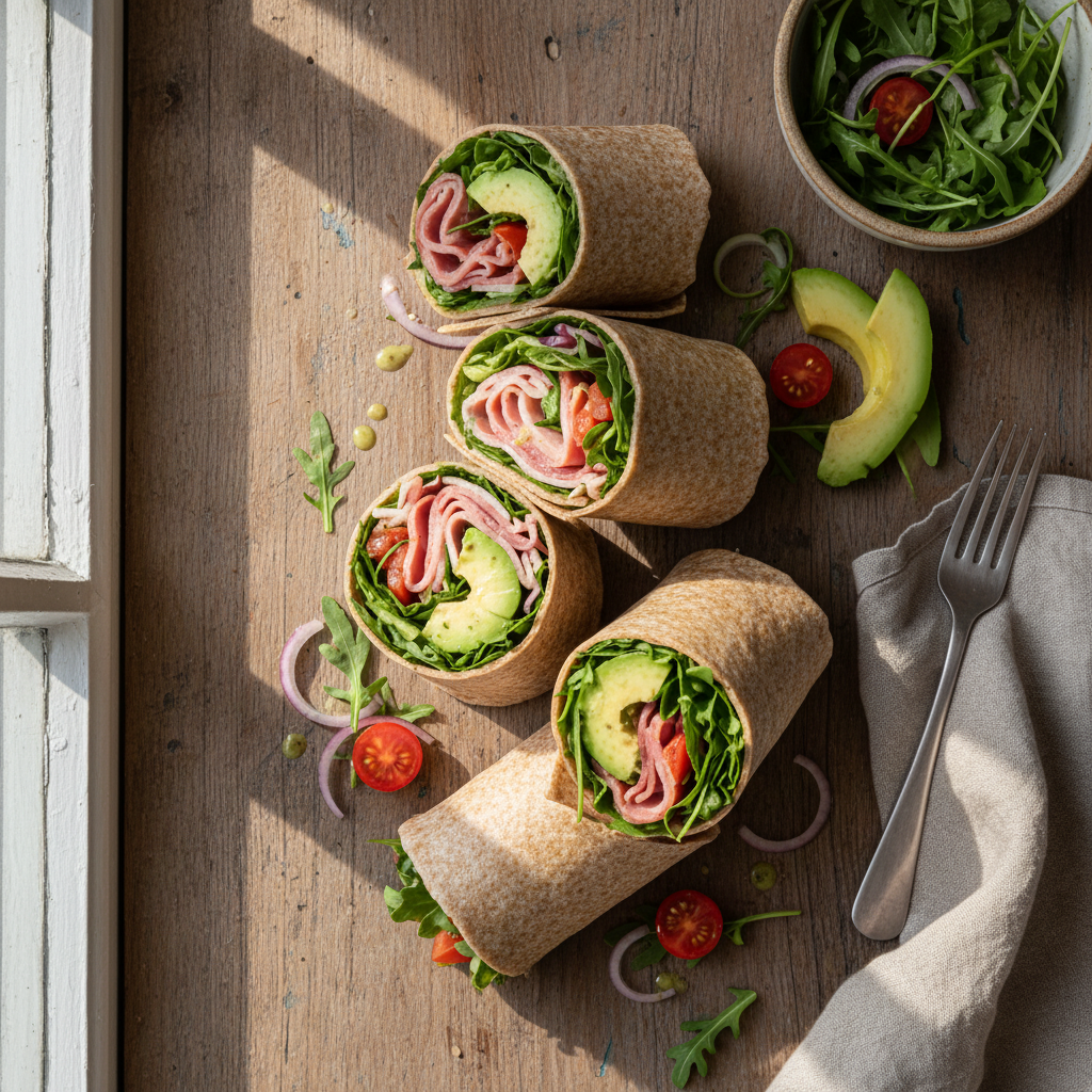Wraps de Jambon-Avocat avec Salade