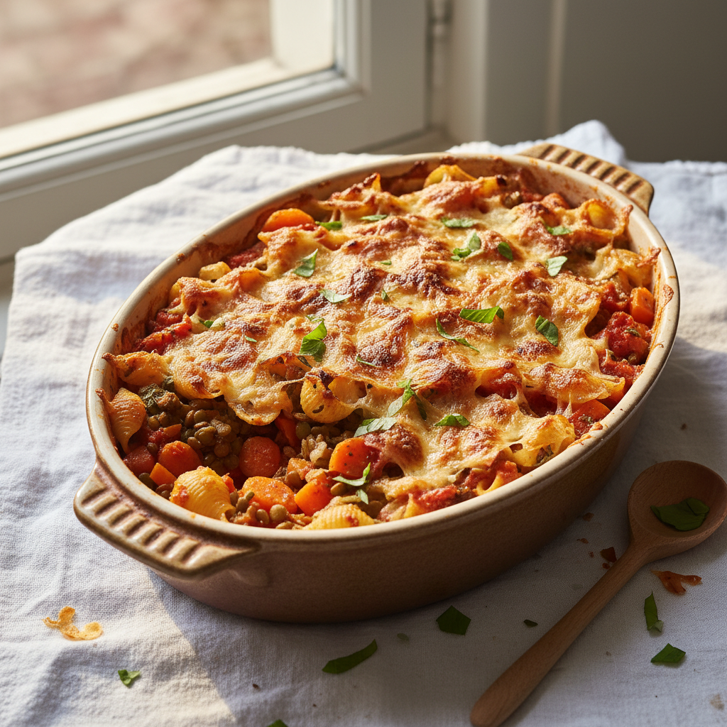 Gratin de pâtes aux légumes et sauce tomate