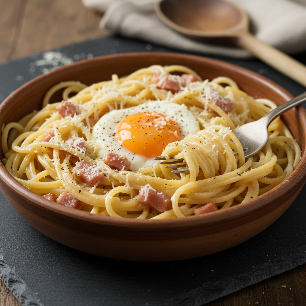 Pâtes à la Carbonara Simplifiée (Jambon, Œuf, Parmesan)