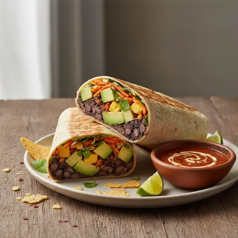 Köstlicher mexikanischer Wrap mit schwarzen Bohnen