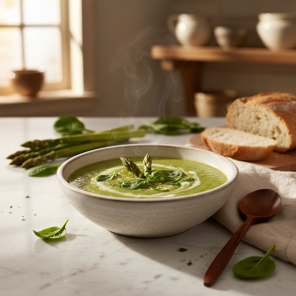 Soupe crémeuse asperges-épinards