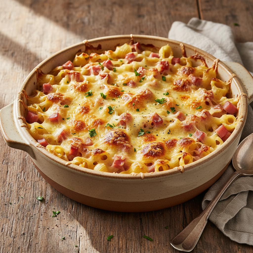 Gratin de coquillettes au jambon et fromage