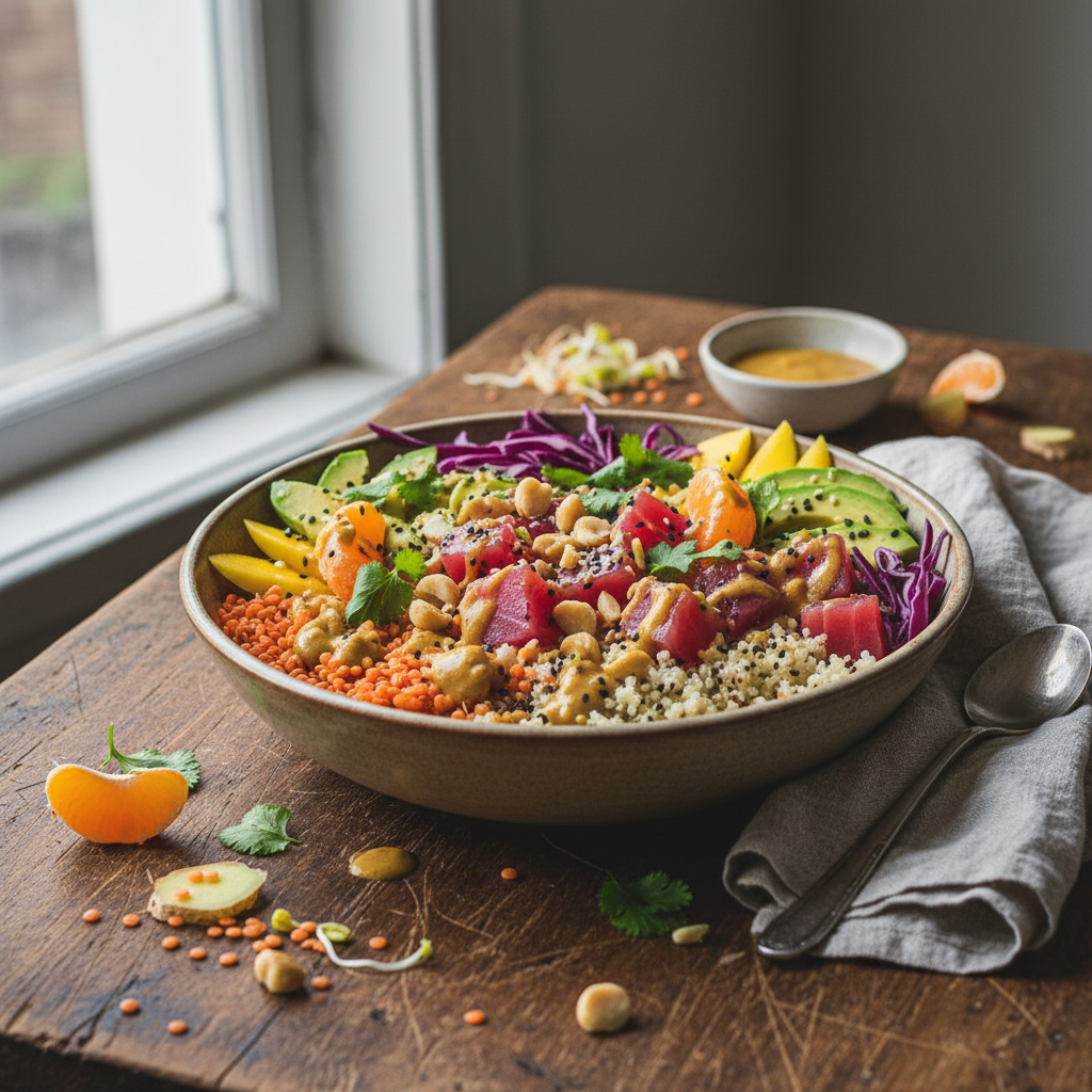 Poke Bowl Tropical aux Lentilles Corail et Clémentines
