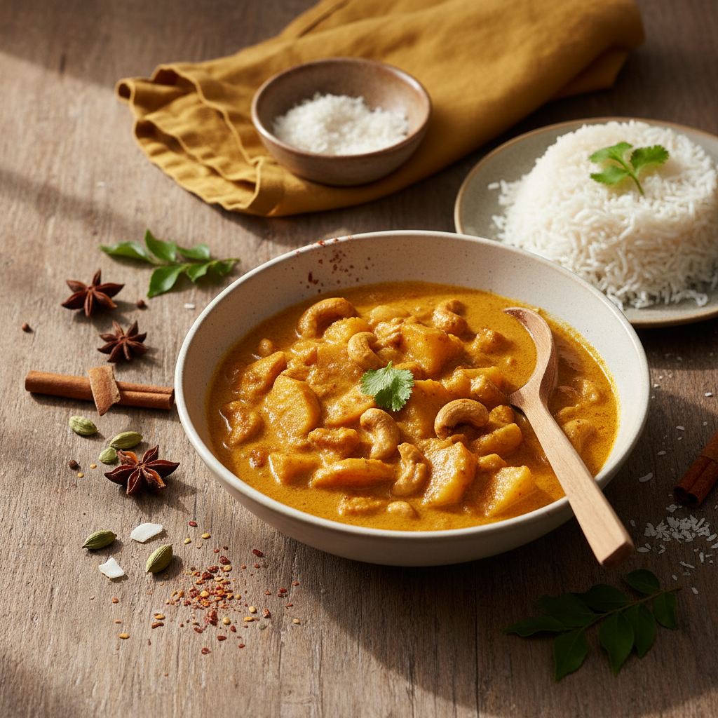 Curry de pommes aux noix de cajou et lait de coco