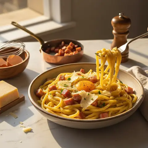 Selbstgemachte Carbonara-Nudeln