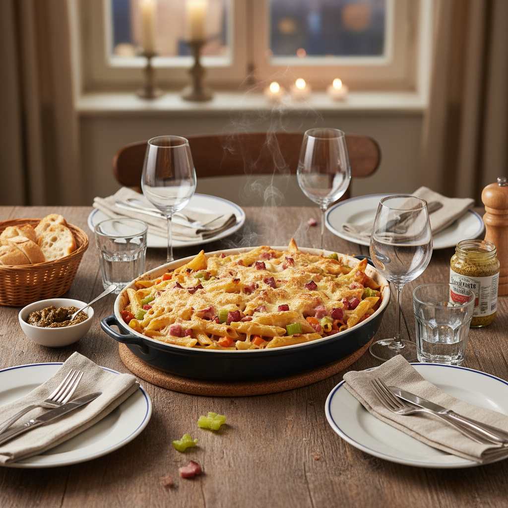 Gratin de Penne aux Légumes et Jambon