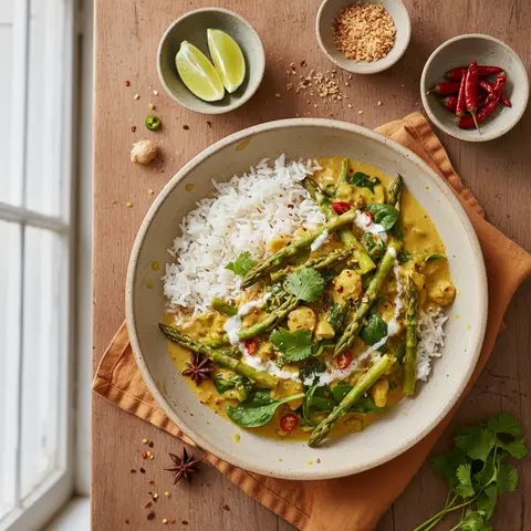 Asian Curry with Asparagus, Spinach, and Rice