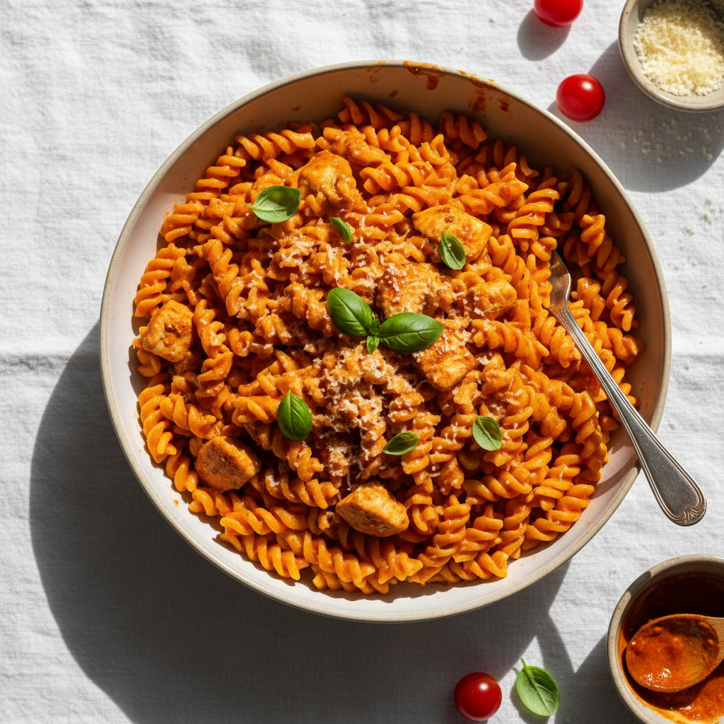 Pâtes au poulet et sauce crémeuse tomate