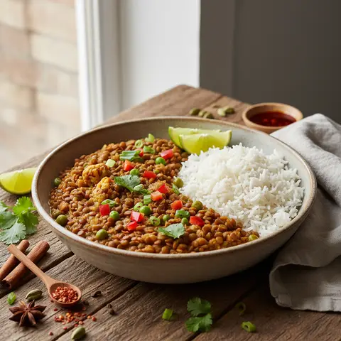 Lentil Curry with Rice and Vegetables