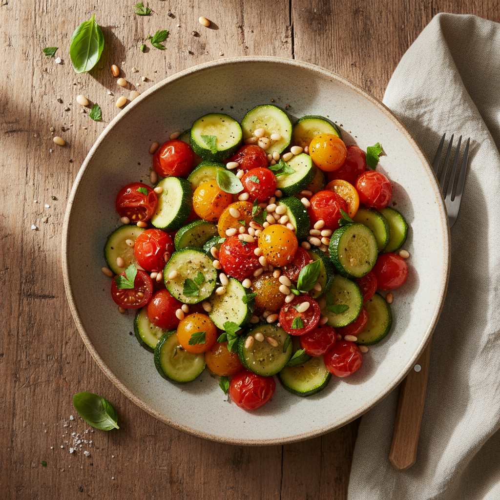 Courgettes Sautées aux Tomates Cerises et Pignons