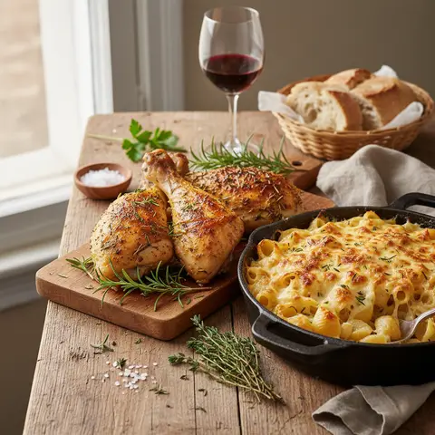 Herb-Roasted Chicken with Shell Pasta Gratin
