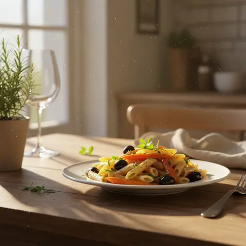 Penne mit Oliven und gerösteten Möhren
