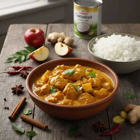 Hühnercurry mit Äpfeln und Reis