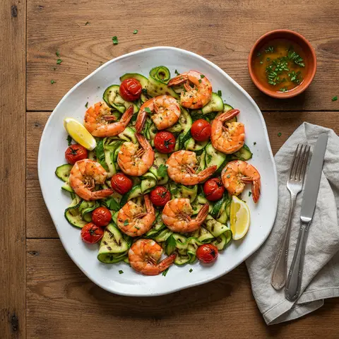 Gegillte Garnelen nach mediterraner Art mit Zucchini