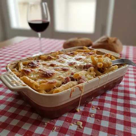 Nudelauflauf mit Schinken und Gruyère