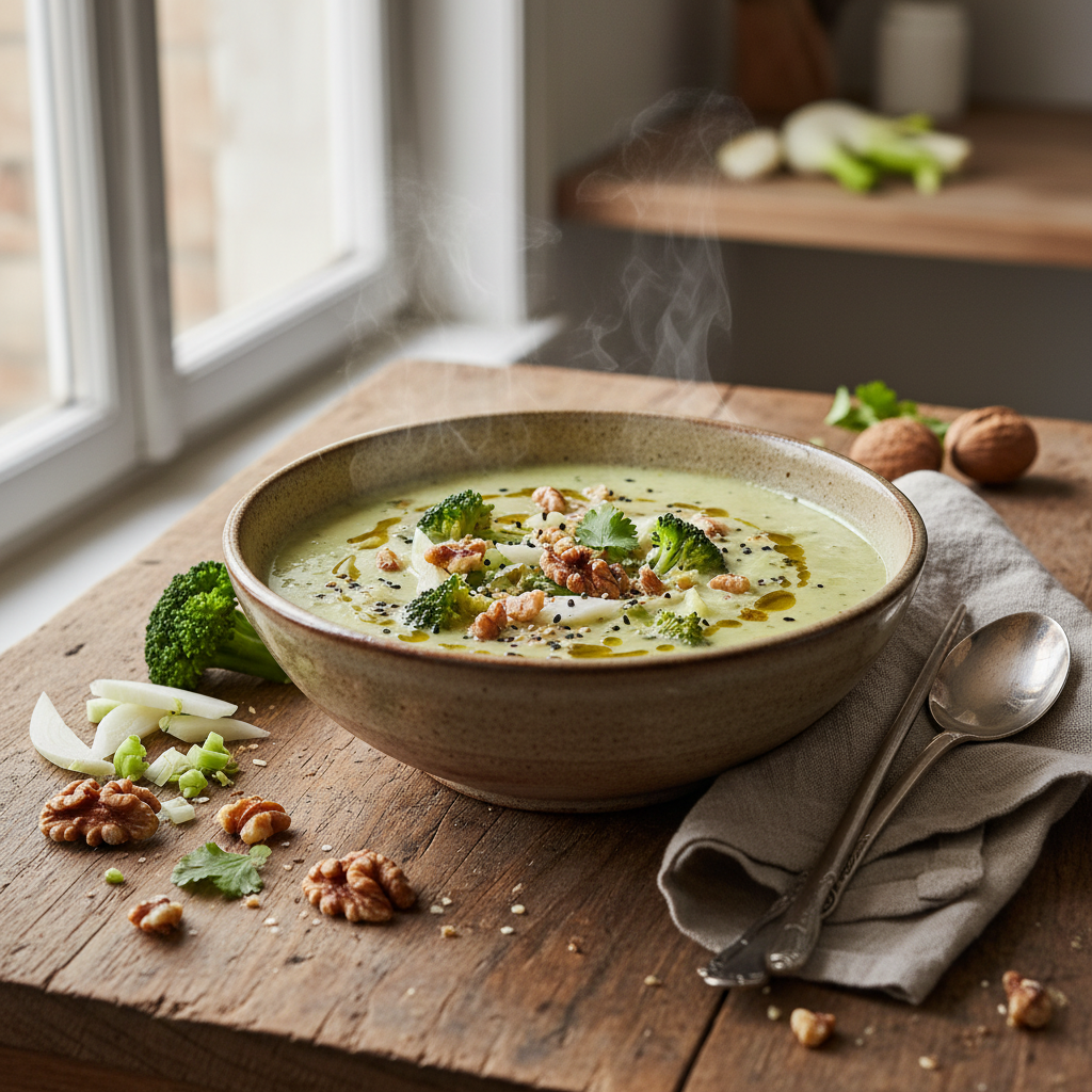 Soupe Asiatique de Fenouil et Brocoli aux Noix