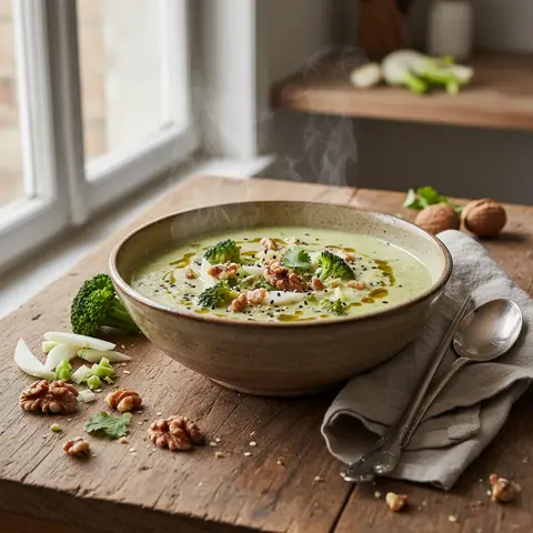 Asiatische Fenchel- und Brokkoli-Suppe mit Nüssen