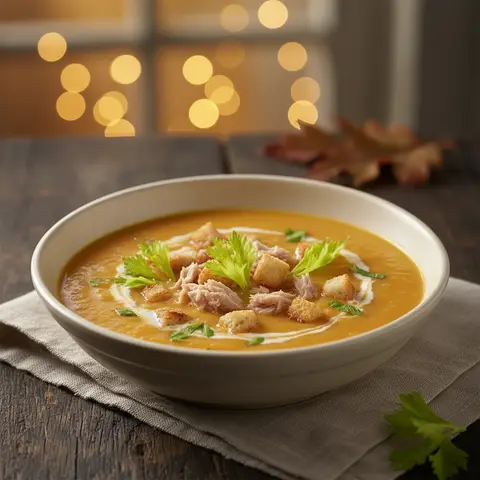 Suppe aus Karotte, Staudensellerie und Thunfisch
