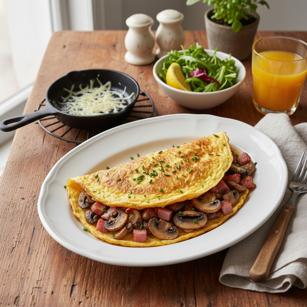 Omelette aux champignons et jambon