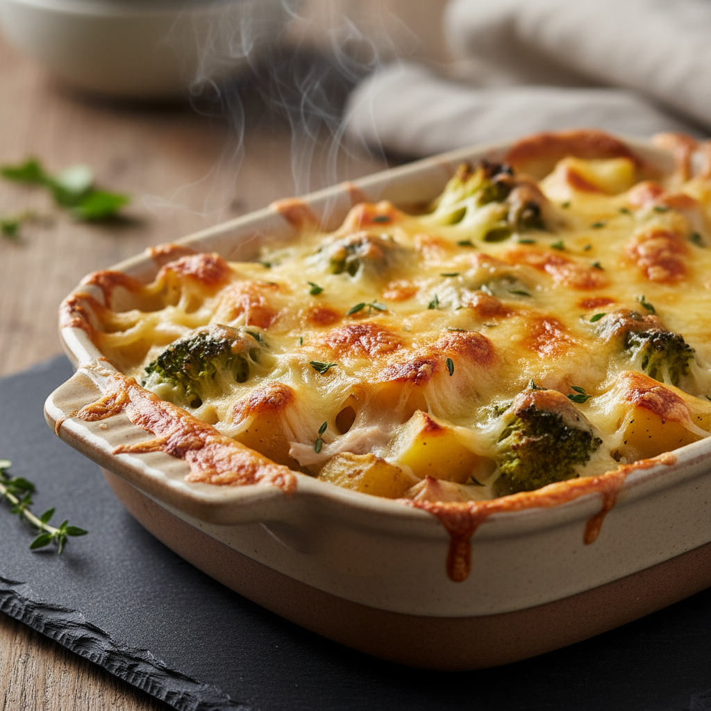 Gratin de poulet aux pommes de terre et brocoli