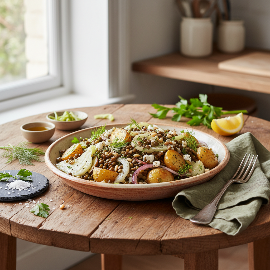 Salade Chaude de Lentilles, Pommes de Terre et Fenouil