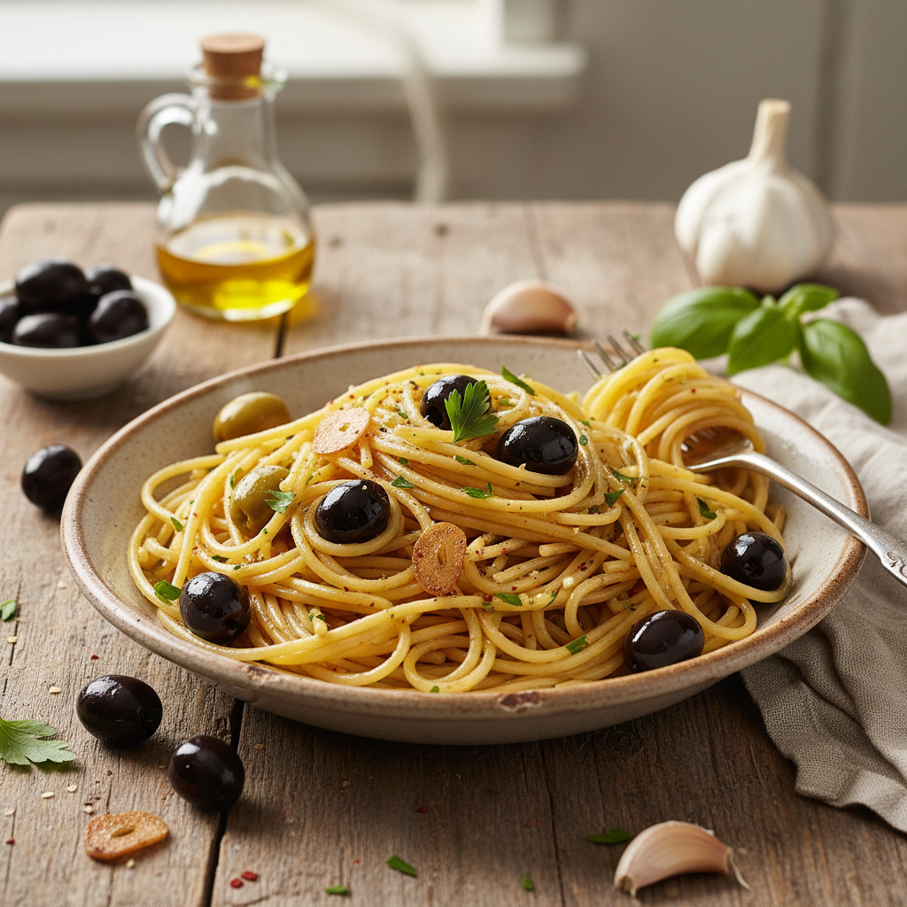 Spaghettis aux Olives et Ail