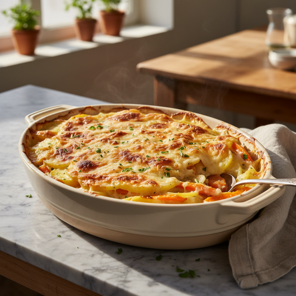 Gratin de pommes de terre et carottes