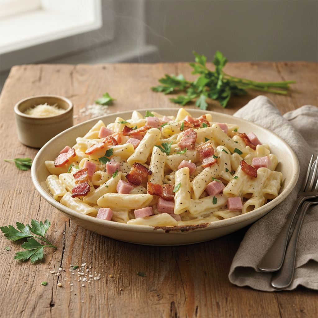 Pâtes à la crème et jambon