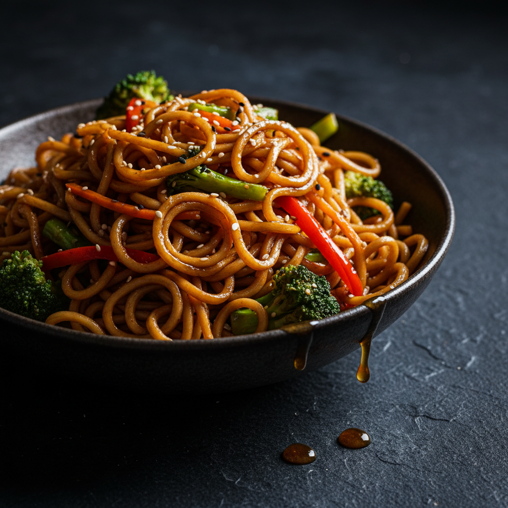 Nouilles sautées à la sauce soja et légumes