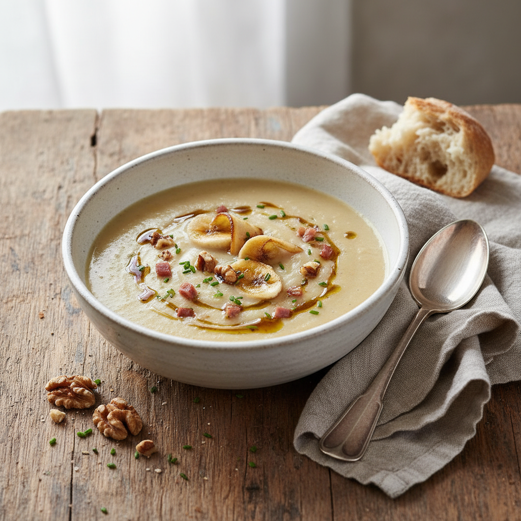 Soupe Crémeuse Noix-Banane-Jambon