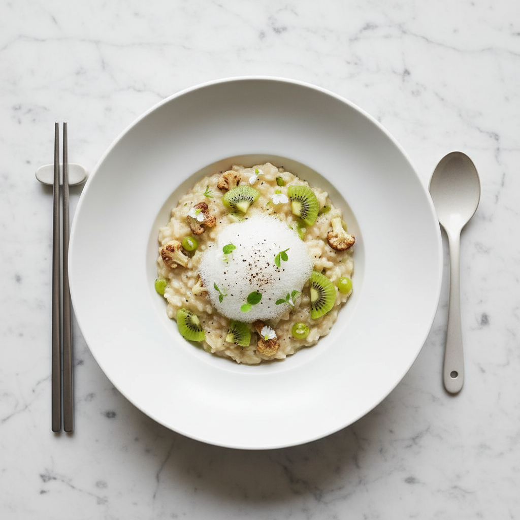 Risotto de Chou-Fleur et Kiwi avec Écume de Parmesan