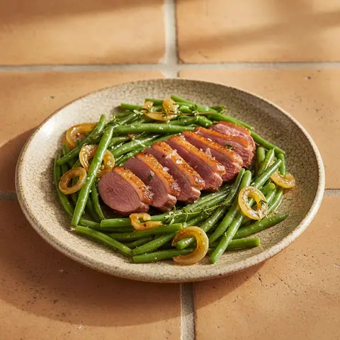 Pan-Seared Duck Breast with Green Beans and Shallots