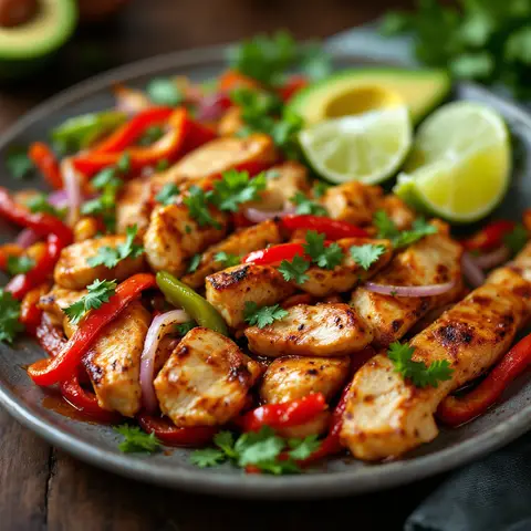 Fajitas de poulet (sans tortilla) au poivron et avocat