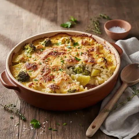 Cauliflower and Broccoli Gratin with Potatoes