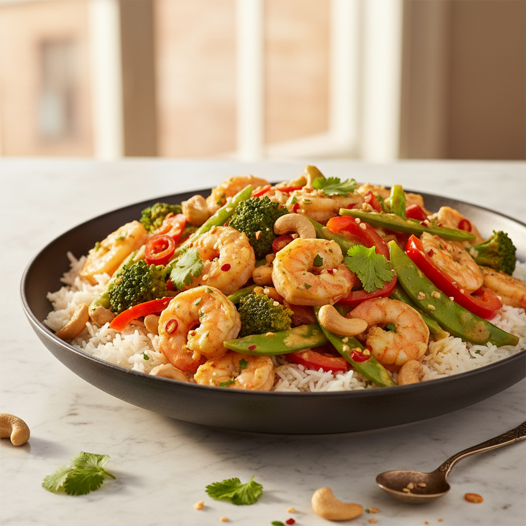 Wok de Crevettes Cajou-Curry