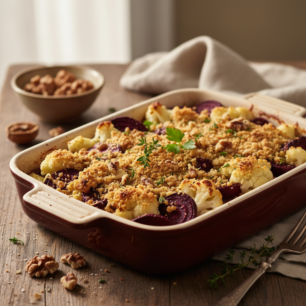 Gratin de Chou-fleur et Betterave aux Noix